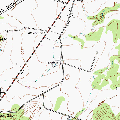 Topographic Map of Langford Cemetery, TX