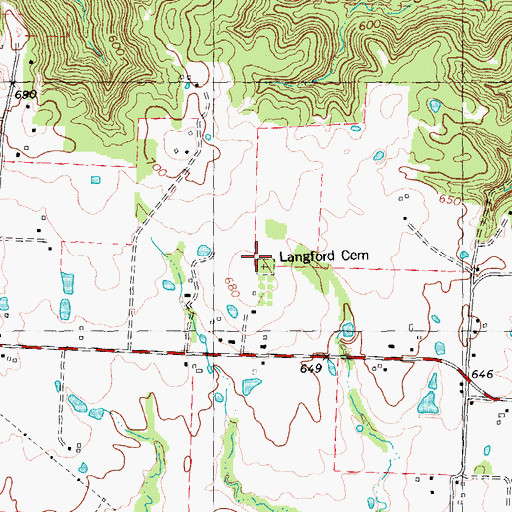 Topographic Map of Langford Cemetery, TX