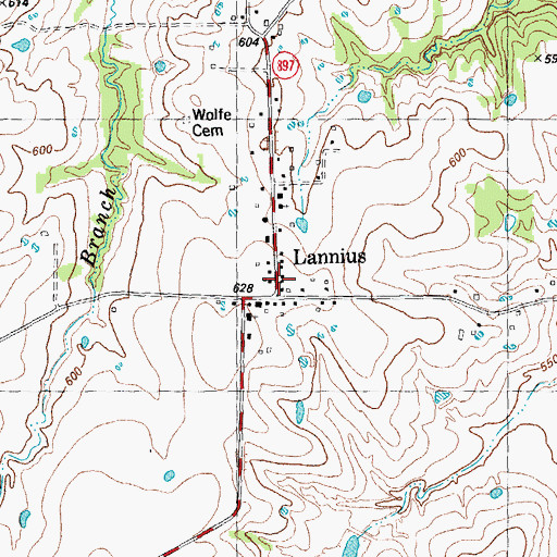 Topographic Map of Lannius, TX