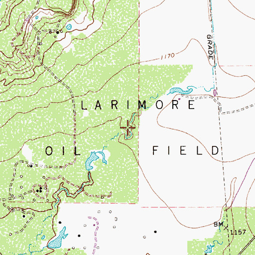 Topographic Map of Larimore Oil Field, TX