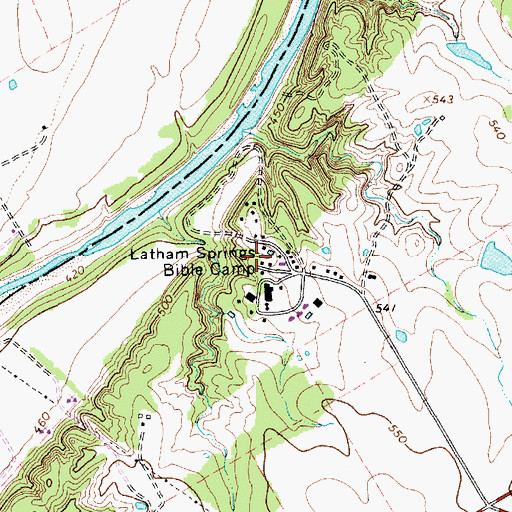 Topographic Map of Latham Springs Bible Camp, TX