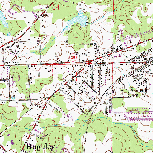 Topographic Map of Three Pines Baptist Church, AL