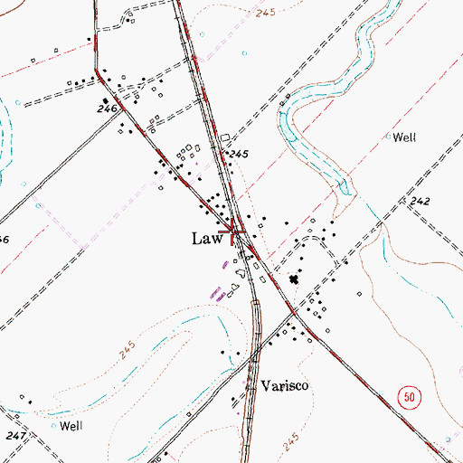 Topographic Map of Law, TX
