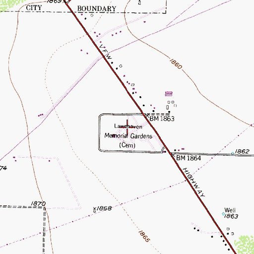 Topographic Map of Lawnhaven Memorial Gardens, TX