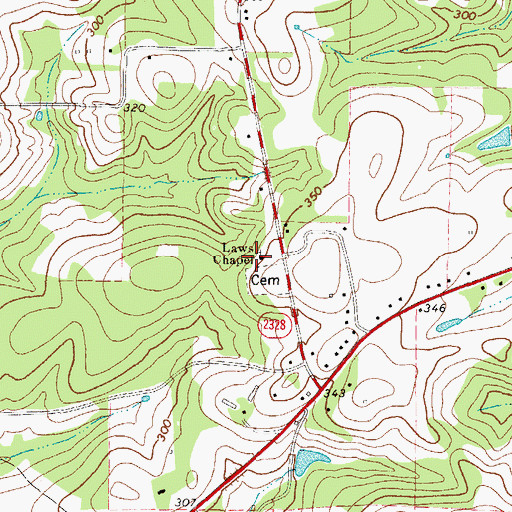 Topographic Map of Laws Chapel, TX