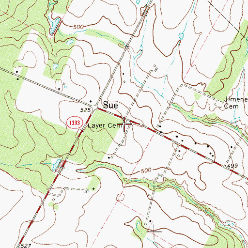 Topographic Map of Layer Cemetery, TX