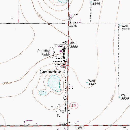 Topographic Map of Lazbuddie, TX