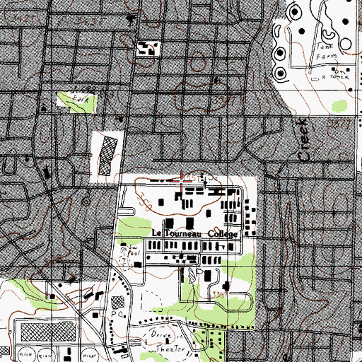 Topographic Map of Le Tourneau Technical Institute, TX