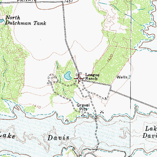 Topographic Map of League Ranch, TX