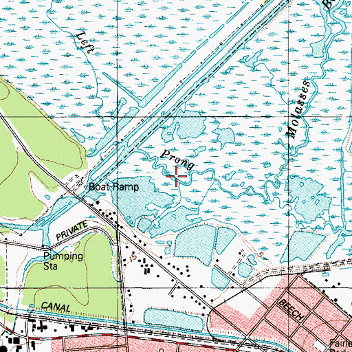 Topographic Map of Left Prong Molasses Bayou, TX