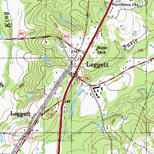 Topographic Map of Leggett, TX