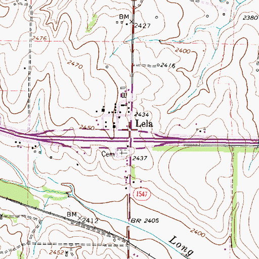Topographic Map of Lela, TX