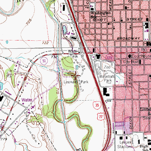 Topographic Map of Leonard Park, TX
