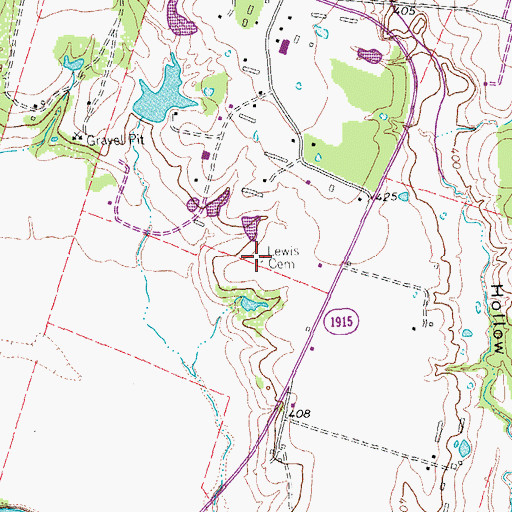 Topographic Map of Lewis Cemetery, TX