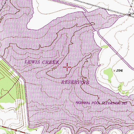 Topographic Map of Lewis Creek Reservoir, TX
