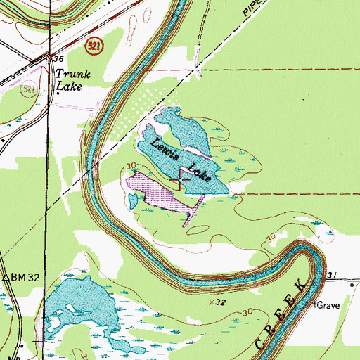 Topographic Map of Lewis Lake, TX