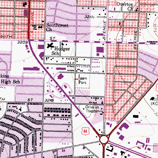 Topographic Map of Lewis Park, TX