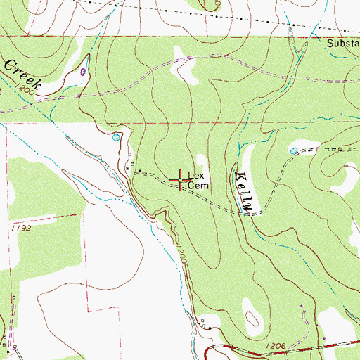 Topographic Map of Lex Cemetery, TX