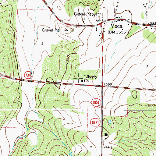 Topographic Map of Liberty Church, TX