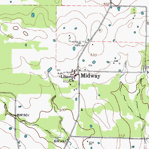 Topographic Map of Liberty Church, TX