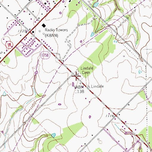 Topographic Map of Lindale Cemetery, TX