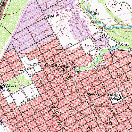 Topographic Map of Lindell Avenue Church (historical), TX