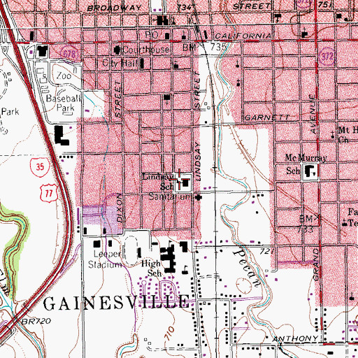 Topographic Map of Lindsay School, TX