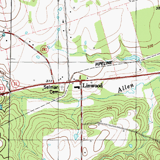 Topographic Map of Linwood, TX