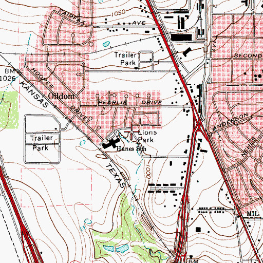 Topographic Map of Lions Park, TX