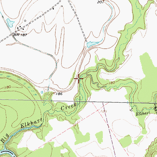 Topographic Map of Little Elkhart Creek, TX