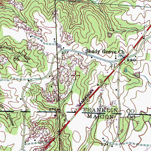 Topographic Map of Carroll Spring, AL