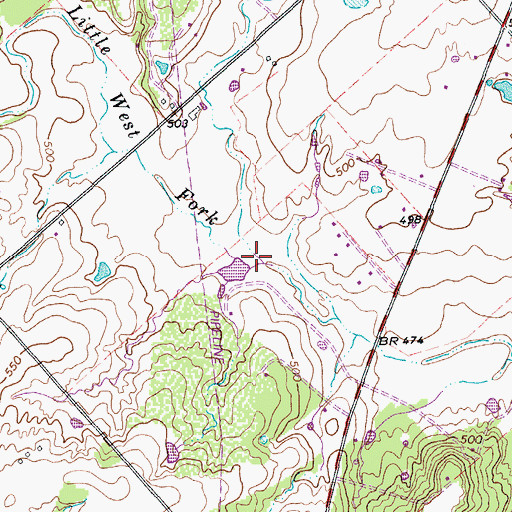 Topographic Map of Little West Fork Plum Creek, TX