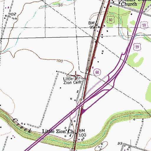 Topographic Map of Little Zion Cemetery, TX