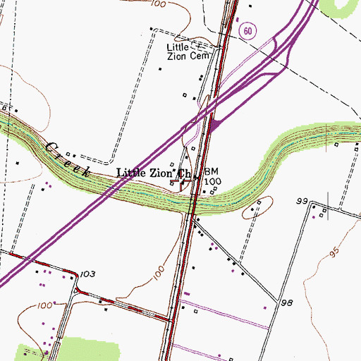 Topographic Map of Little Zion Church, TX