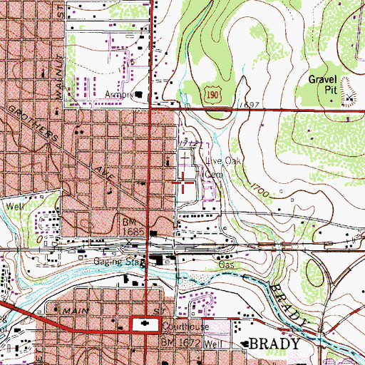 Topographic Map of Live Oak Cemetery, TX