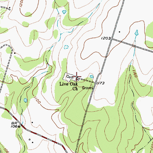 Topographic Map of Live Oak Church, TX