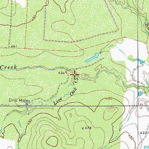 Topographic Map of Live Oak Creek, TX