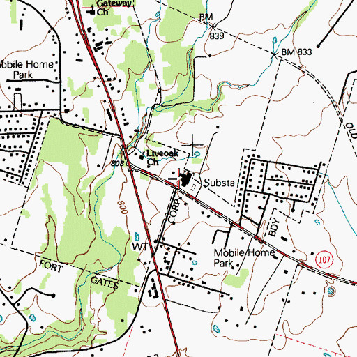 Topographic Map of Liveoak Church, TX