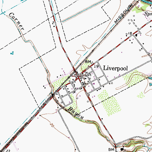 Topographic Map of Liverpool, TX