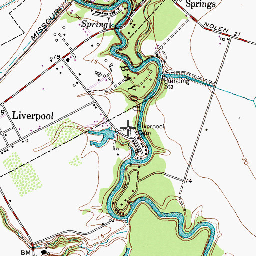 Topographic Map of Liverpool Cemetery, TX