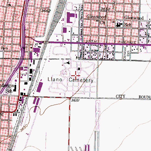 Topographic Map of Llano Cemetery, TX