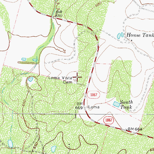 Topographic Map of Loma Vista Cemetery, TX