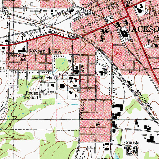 Topographic Map of Lon Morris College, TX