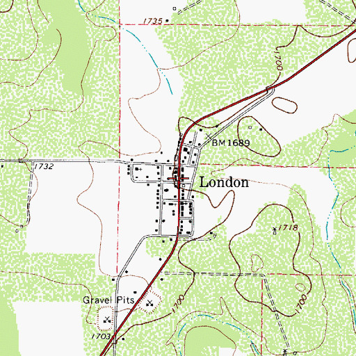 Topographic Map of London, TX