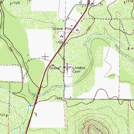 Topographic Map of London Cemetery, TX