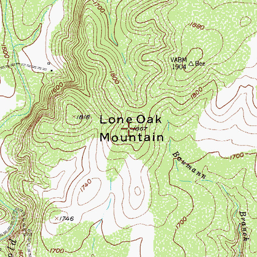 Topographic Map of Lone Oak Mountain, TX