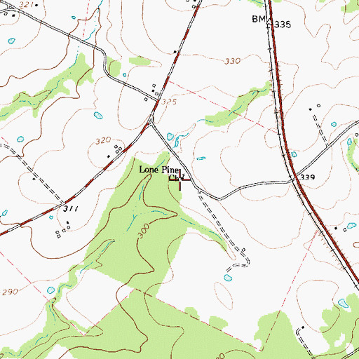 Topographic Map of Lone Pine Church, TX