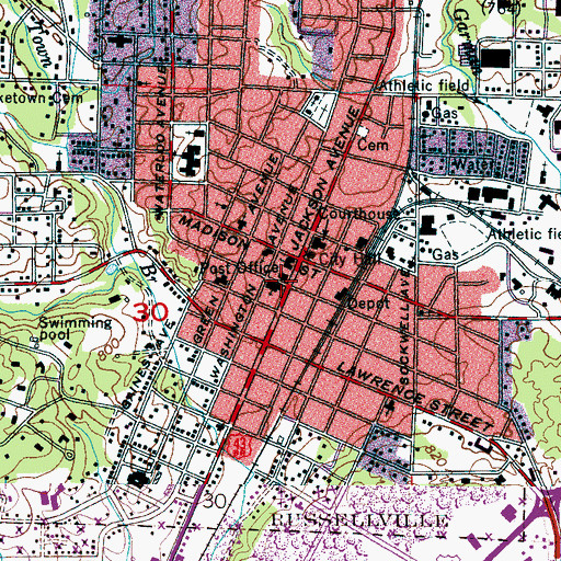 Topographic Map of First Baptist Church, AL