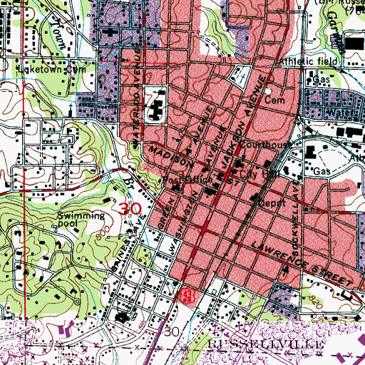 Topographic Map of First Presbyterian Church, AL