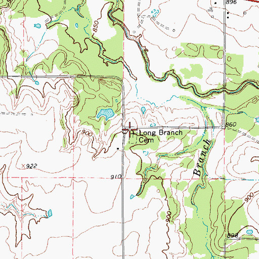 Topographic Map of Long Branch Cemetery, TX